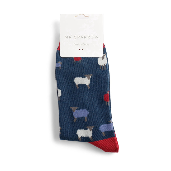 Mr Heron Mens Bamboo Sheep Family Socks In Navy