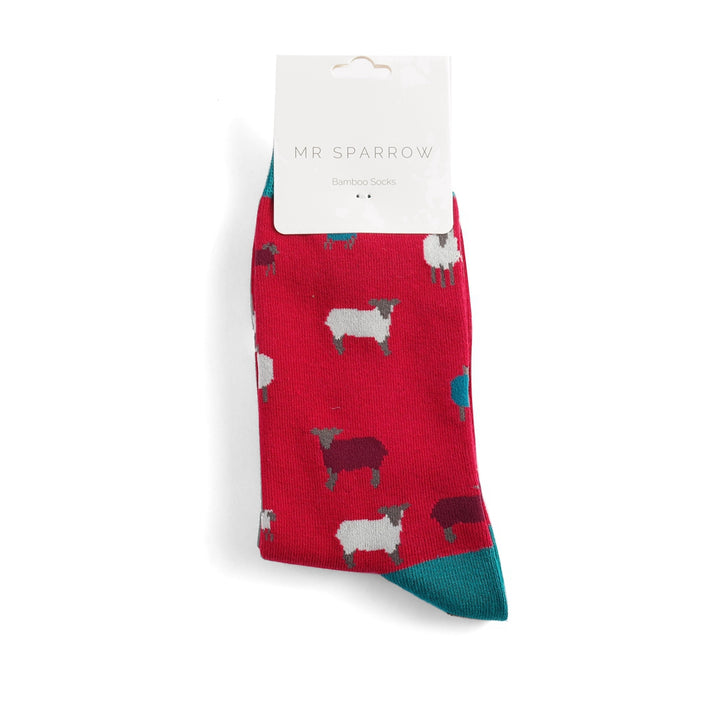 Mr Heron Mens Bamboo Sheep Family Socks In Red