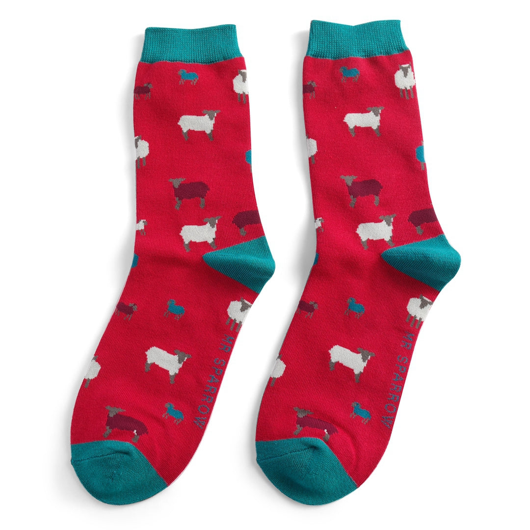 Mr Heron Mens Bamboo Sheep Family Socks In Red