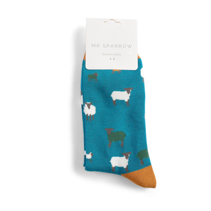 Mr Heron Mens Bamboo Sheep Family Socks In Teal