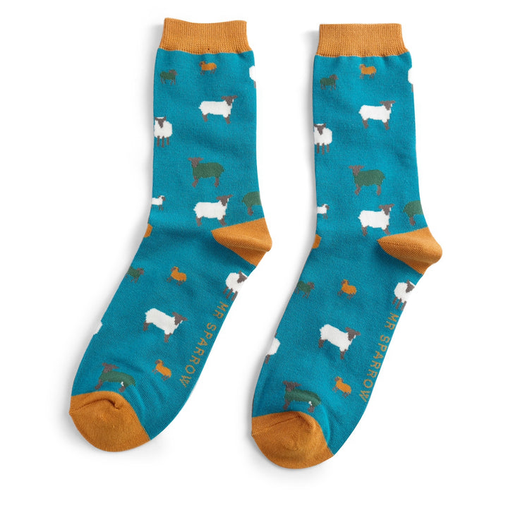 Mr Heron Mens Bamboo Sheep Family Socks In Teal