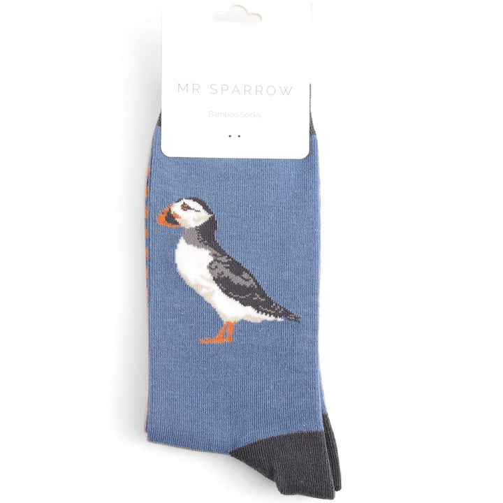 Mr Heron Mens Bamboo Puffin Socks In Denim