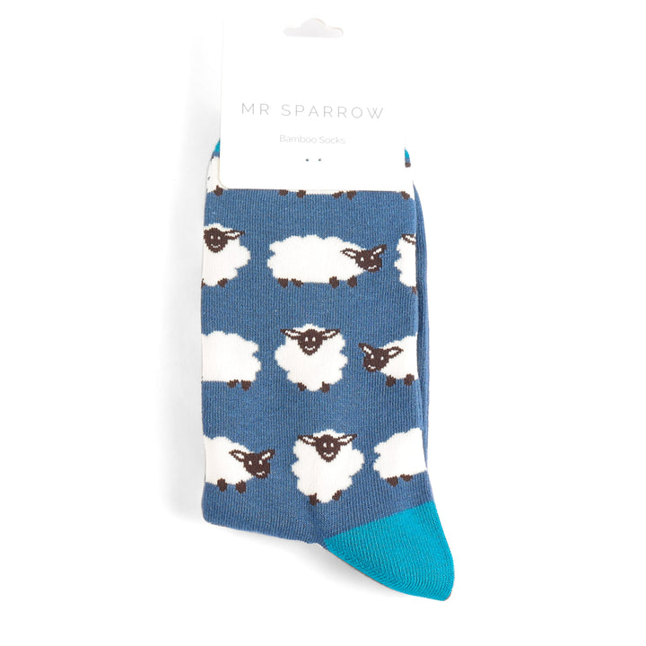 Mr Heron Mens Bamboo Happy Sheep Socks In Navy