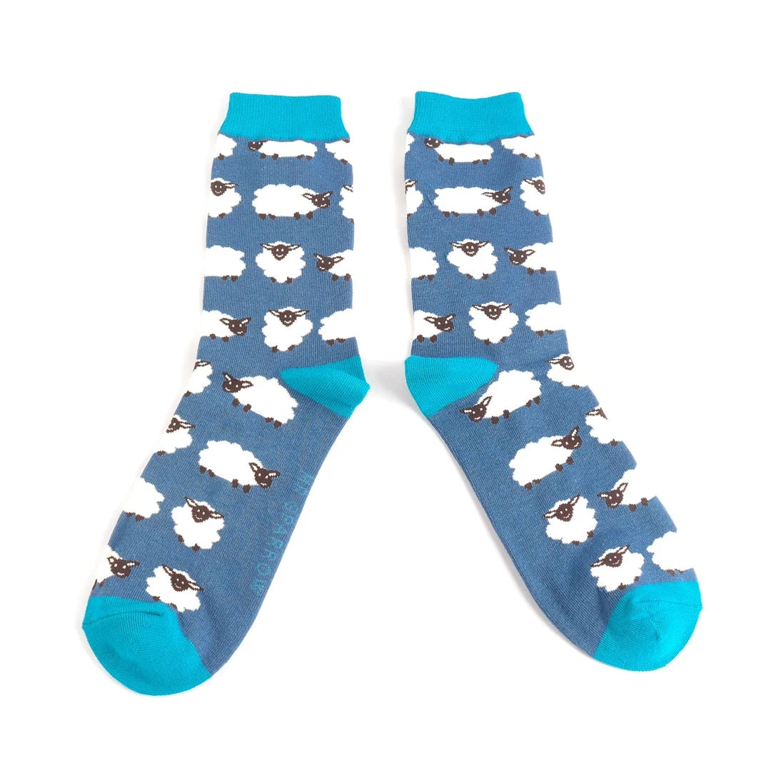 Mr Heron Mens Bamboo Happy Sheep Socks In Navy