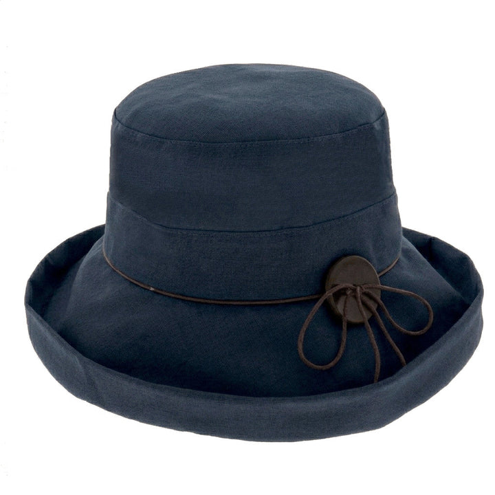 Ladies Cotton & Linen Wide Brim Sun Hat in Navy