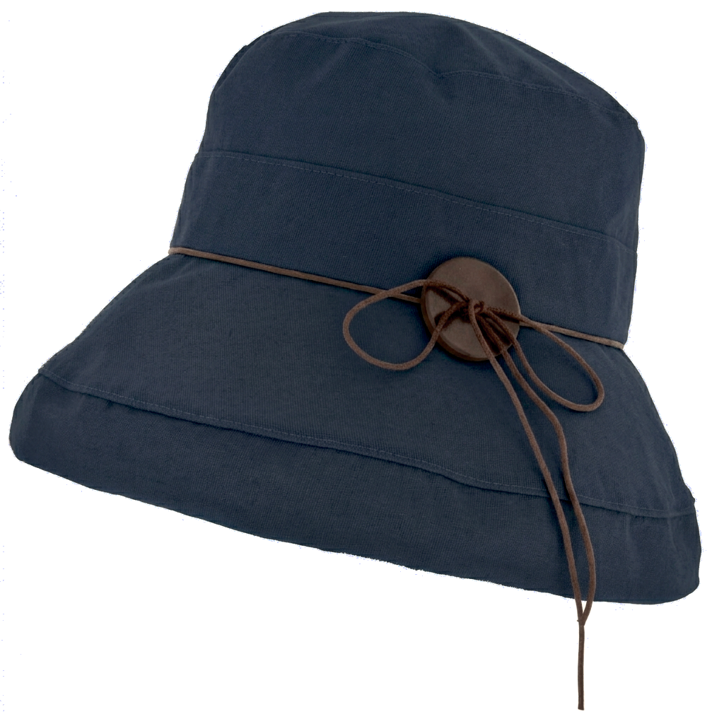 Ladies Cotton & Linen Wide Brim Sun Hat in Navy