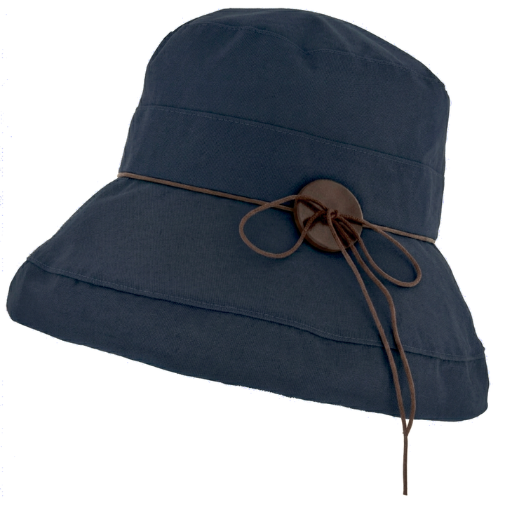 Ladies Cotton & Linen Wide Brim Sun Hat in Navy