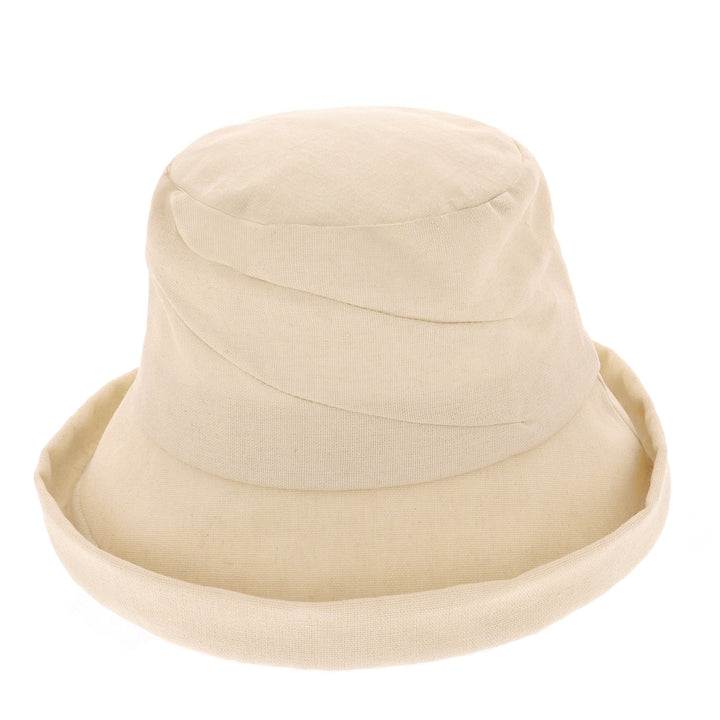 Ladies Cotton & Linen Wide Brim Cloche Sun Hat in Natural