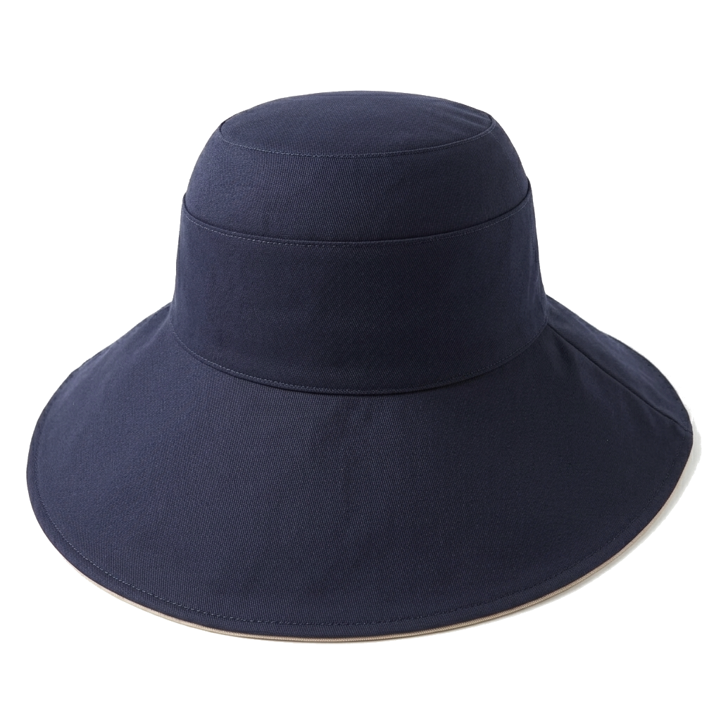 Ladies Cotton Wide Brim & Reversible Sun Hat in Navy/Caramel