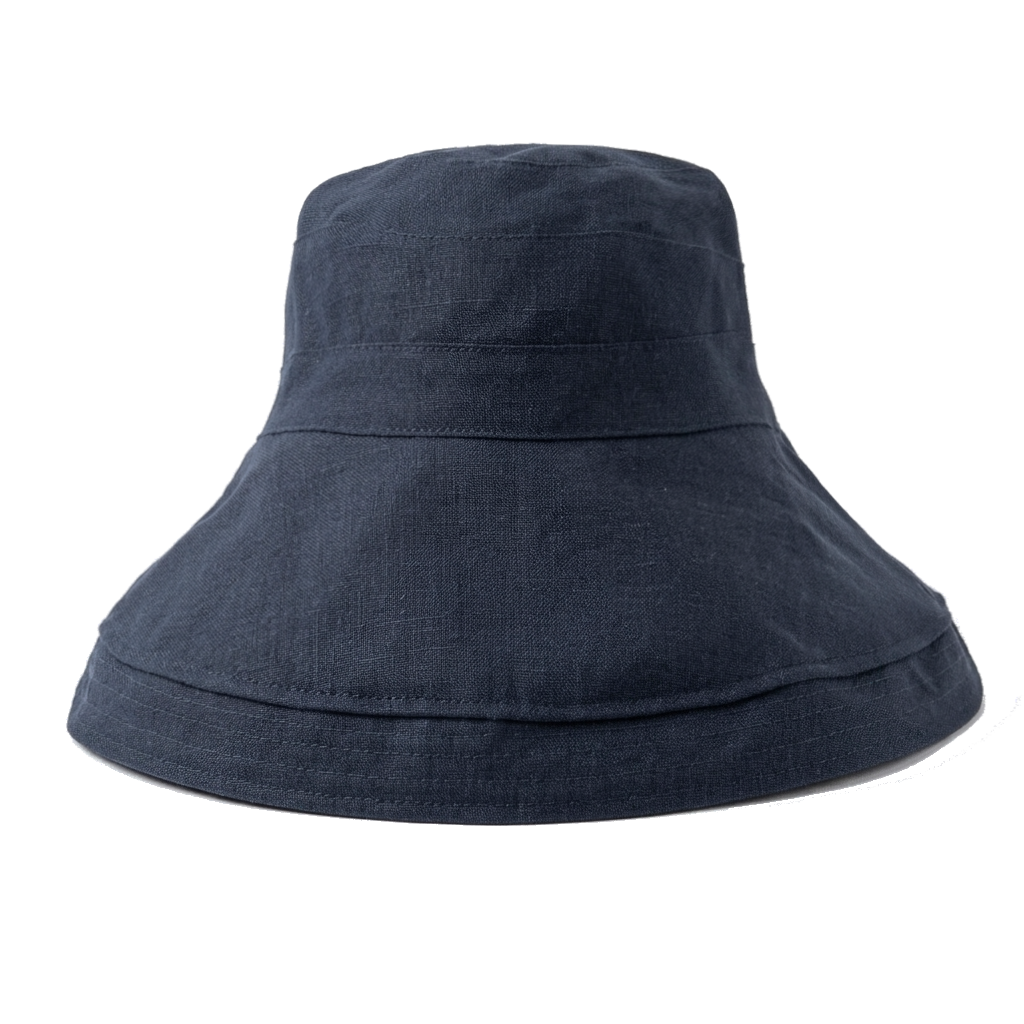 Ladies Cotton & Linen Reversible Wide Brim Sun Hat in Navy