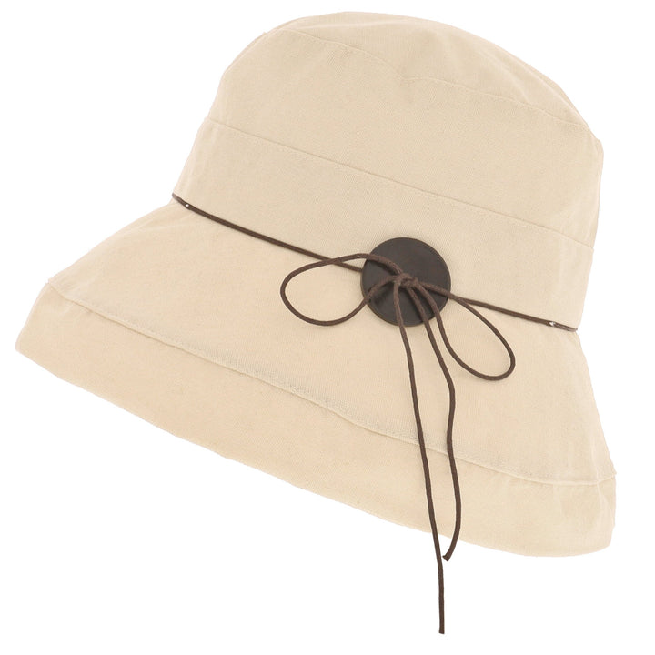 Ladies Cotton & Linen Wide Brim Sun Hat in Natural