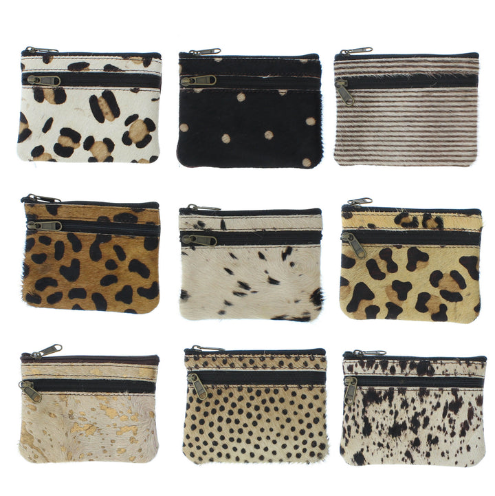 Recycled Leather Small Coin Purse Animal Print