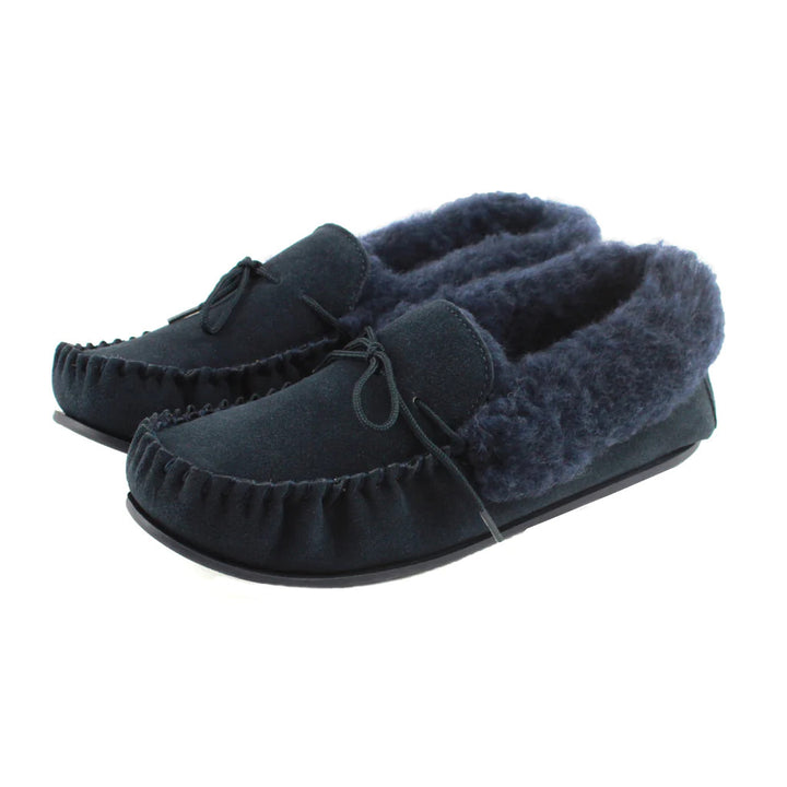 Women's Suede Wool Lined Moccasin Slippers In Navy