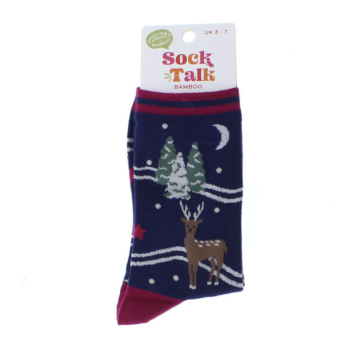 Bamboo Christmas Reindeer Socks (Navy)