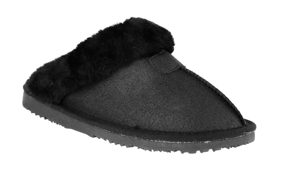 Ella Sparkle Glitter Warm Faux Fur Lined Memory Foam Mules Slippers In Black