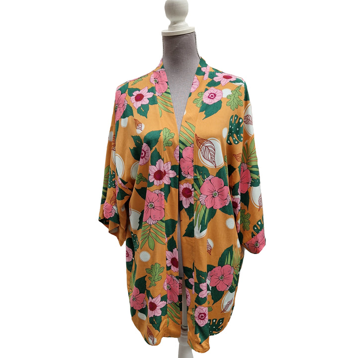 Kimono Wrap Cover Up - Floral Orange