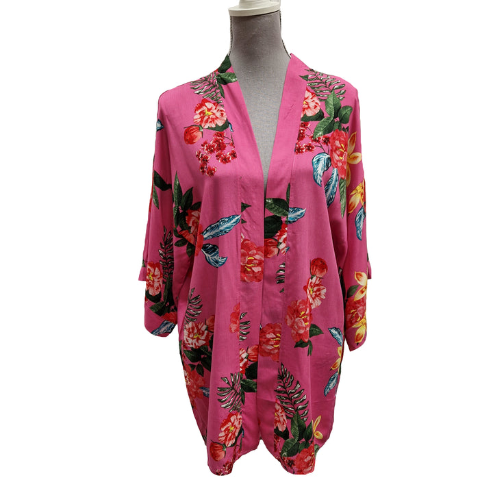 Kimono Wrap Cover Up - Floral Hot Pink