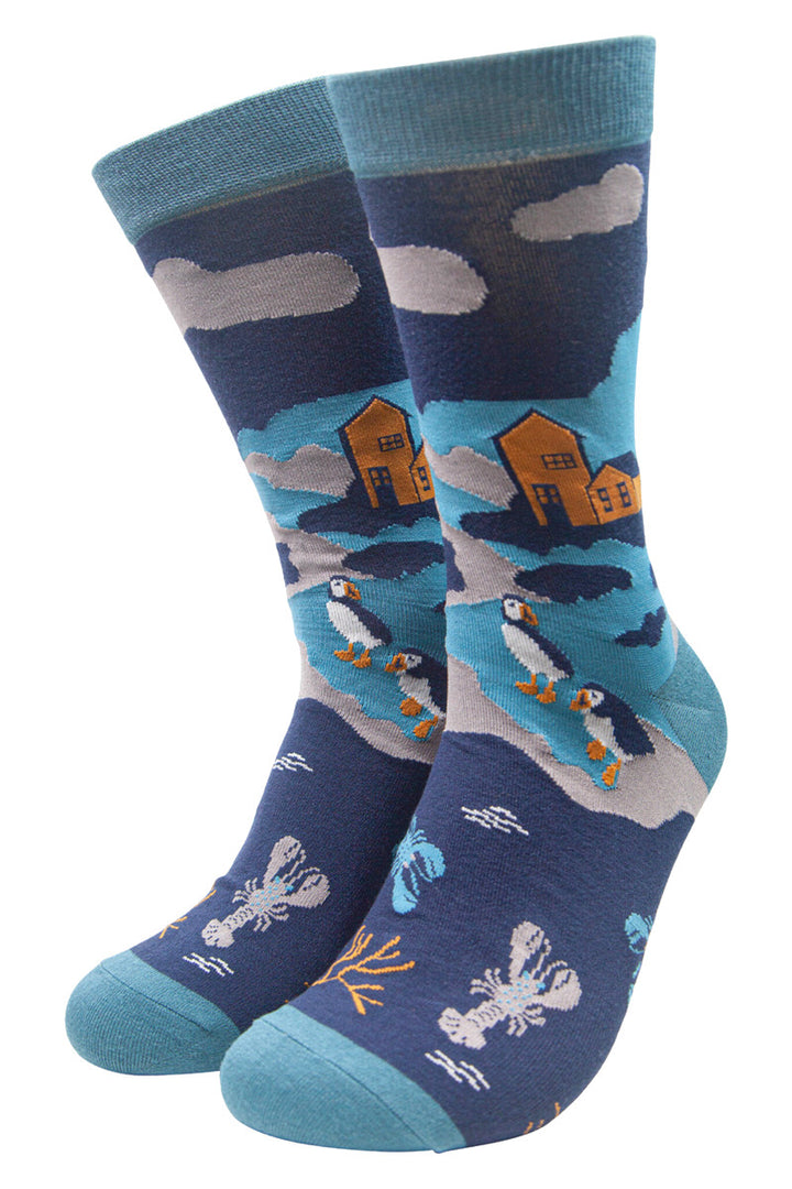 Bamboo Coastal Puffin Socks (Blue)