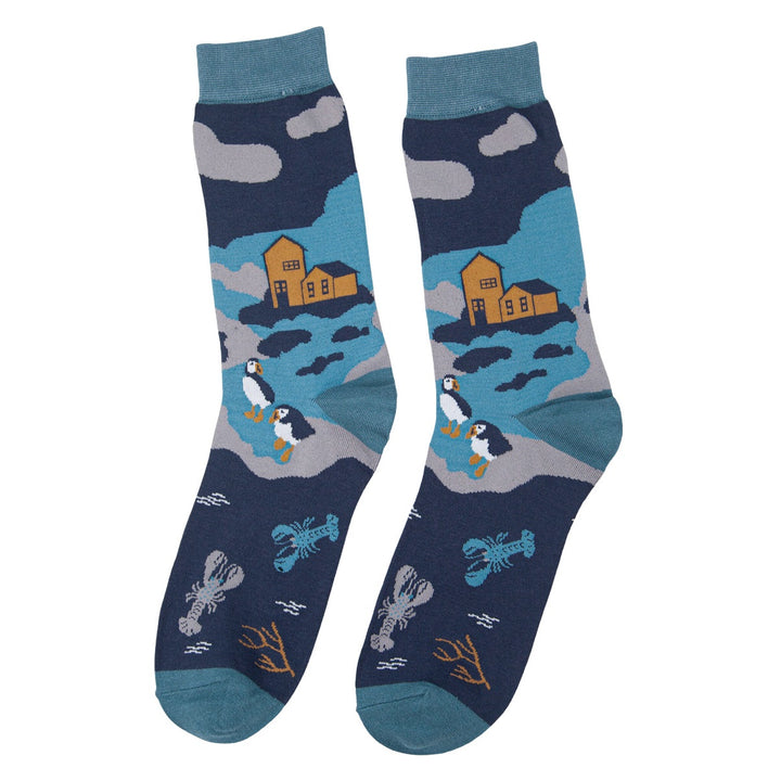 Bamboo Coastal Puffin Socks (Blue)