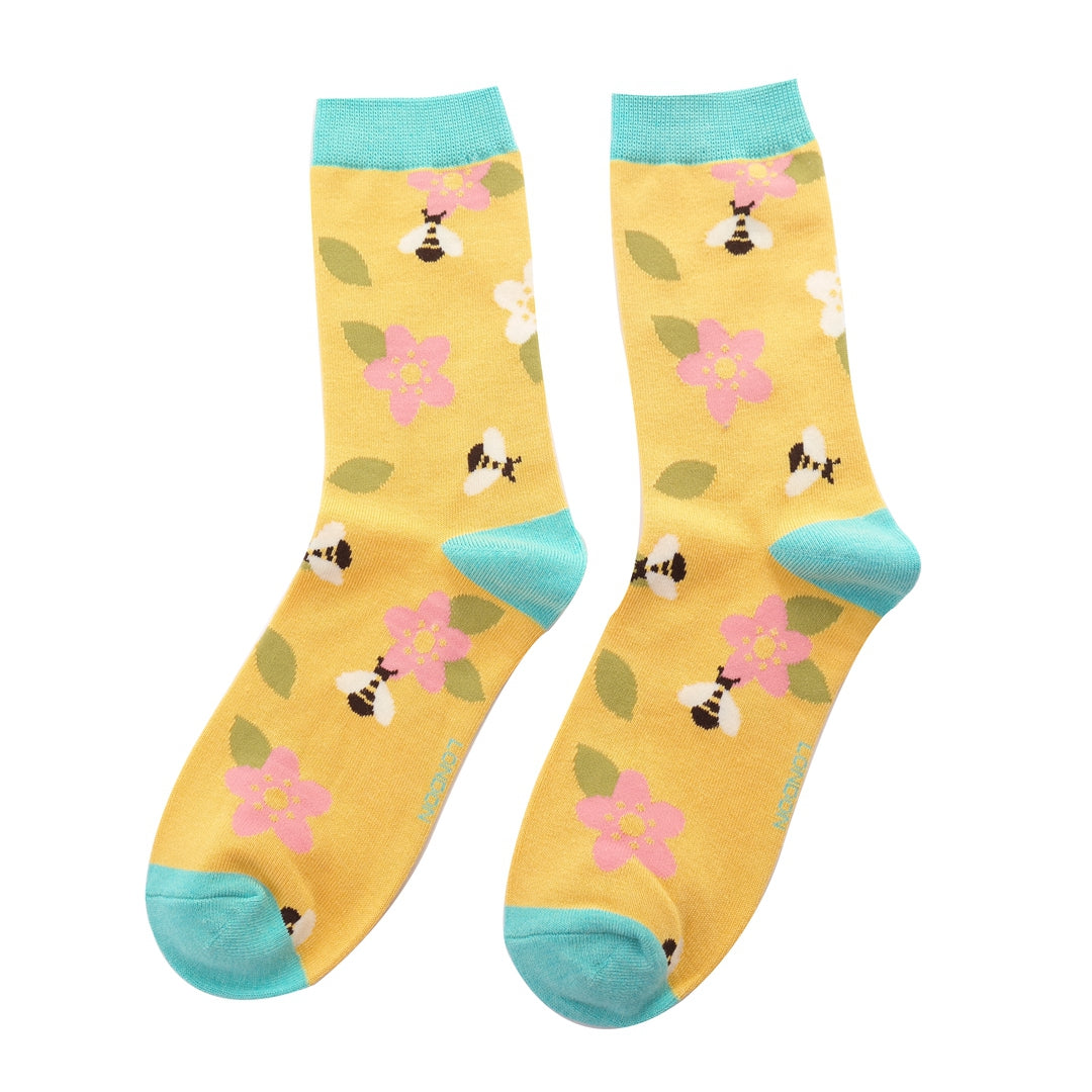 Miss Sparrow Bamboo Socks Bees & Flowers In Yellow