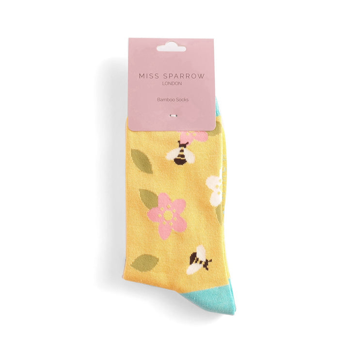 Miss Sparrow Bamboo Socks Bees & Flowers In Yellow