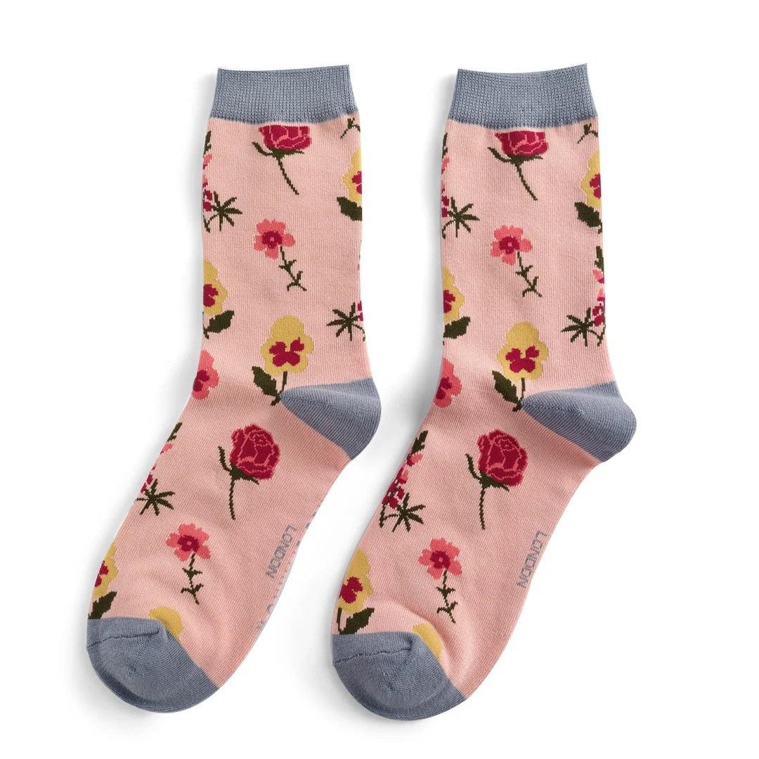 Miss Sparrow Bamboo Socks Botany Study In Dusky Pink