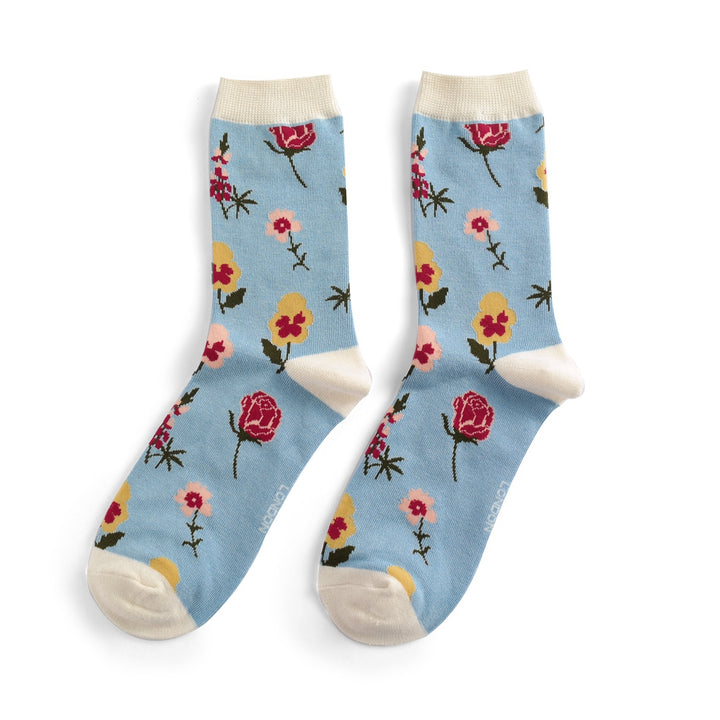 Miss Sparrow Bamboo Socks Botany Study In Powder Blue