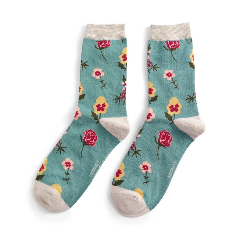 Miss Sparrow Bamboo Socks Botany Study In Teal