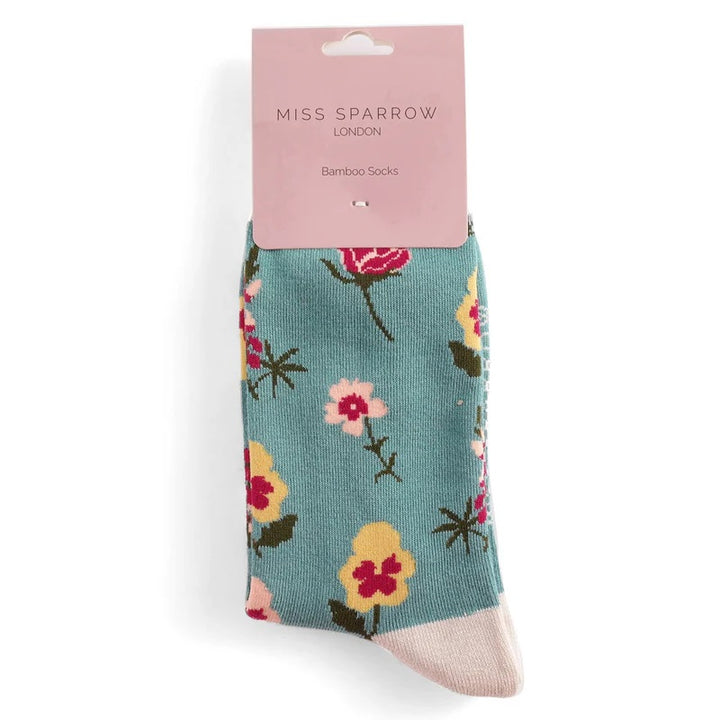 Miss Sparrow Bamboo Socks Botany Study In Teal