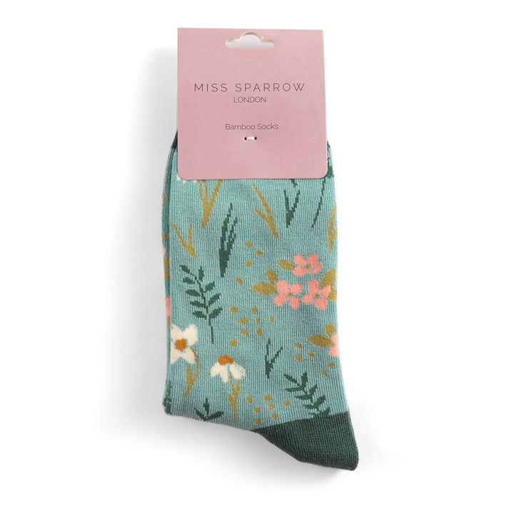 Miss Sparrow Bamboo Socks Meadow in Duck Egg