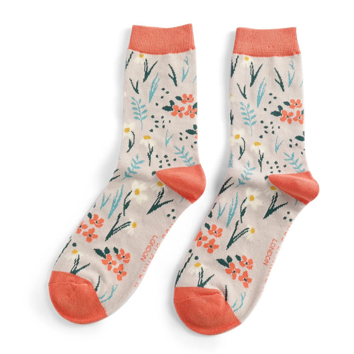 Miss Sparrow Bamboo Socks Meadow in Silver