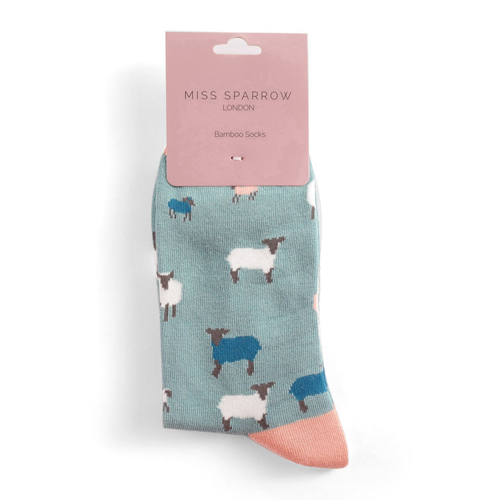 Miss Sparrow Bamboo Socks Sheep Family In Duck Egg