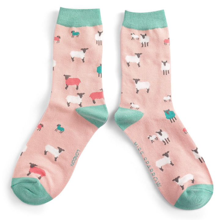 Miss Sparrow Bamboo Socks Sheep Family In Dusky Pink