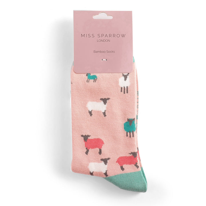 Miss Sparrow Bamboo Socks Sheep Family In Dusky Pink