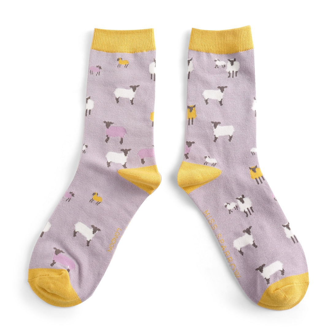 Miss Sparrow Bamboo Socks Sheep Family In Lilac