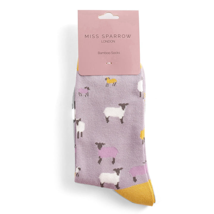 Miss Sparrow Bamboo Socks Sheep Family In Lilac