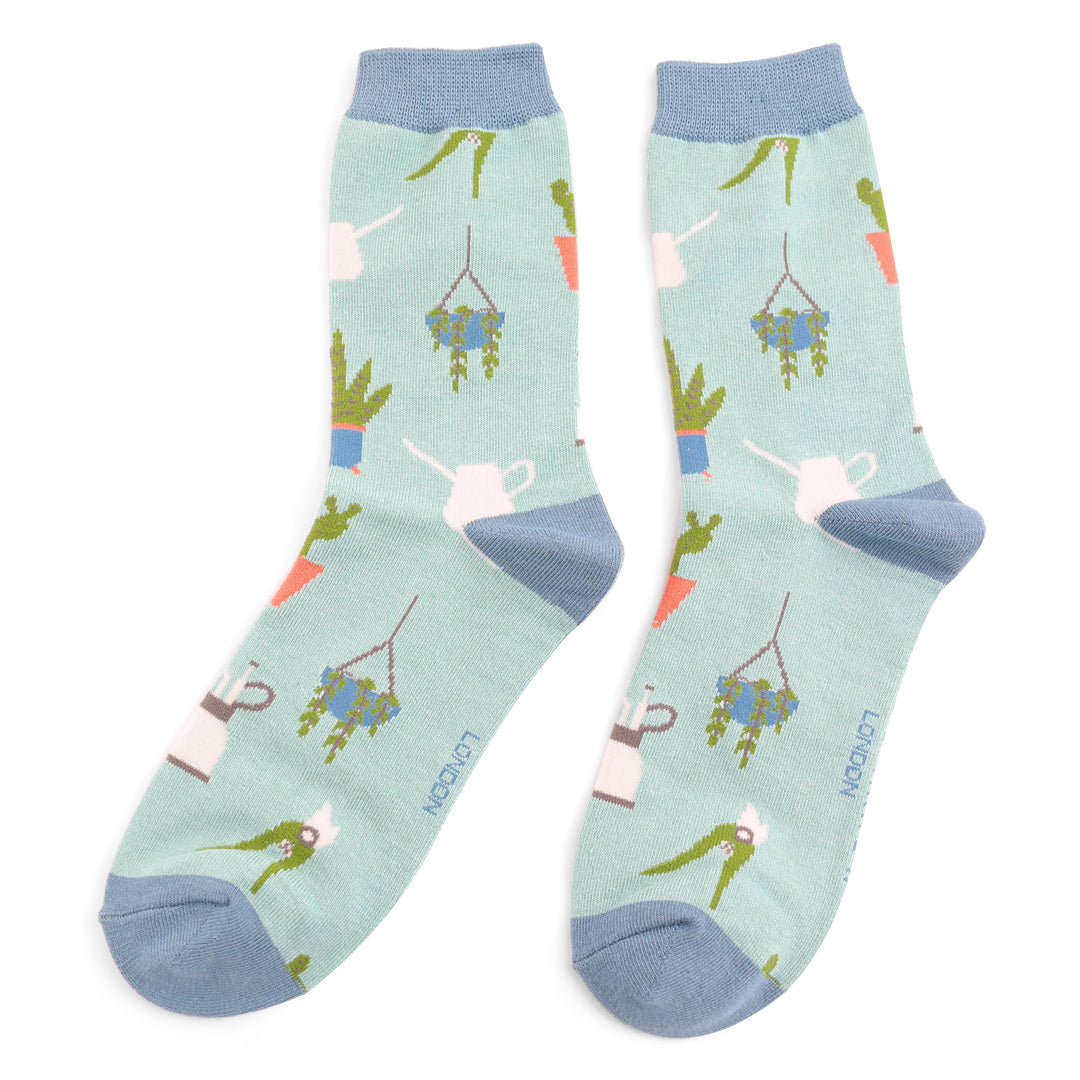 Miss Sparrow Bamboo Socks House Plants In Duck Egg