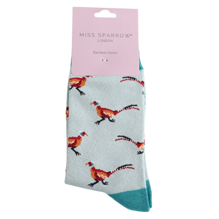 Miss Sparrow Bamboo Socks Pheasants In Duck Egg