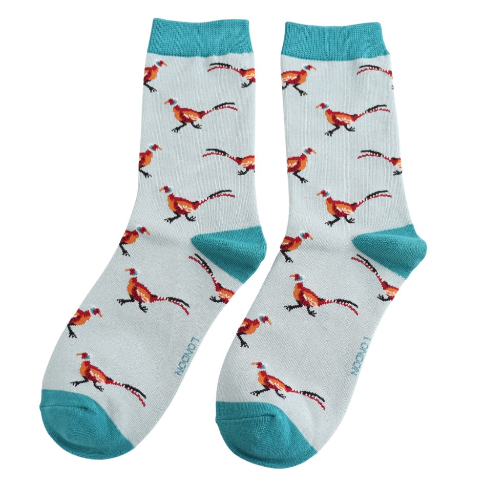 Miss Sparrow Bamboo Socks Pheasants In Duck Egg