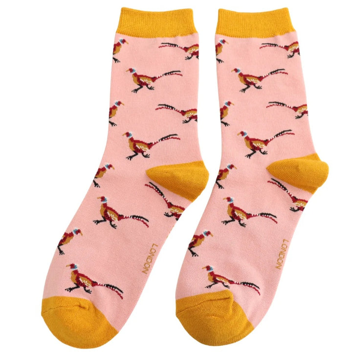 Miss Sparrow Bamboo Socks Pheasants In Dusky Pink