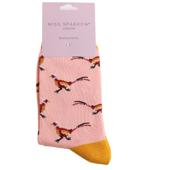 Miss Sparrow Bamboo Socks Pheasants In Dusky Pink