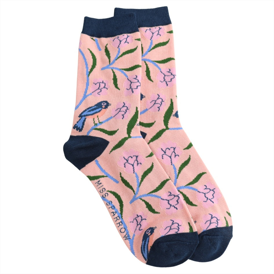 Miss Sparrow Bamboo Socks Sweet Bird In Dusky Pink
