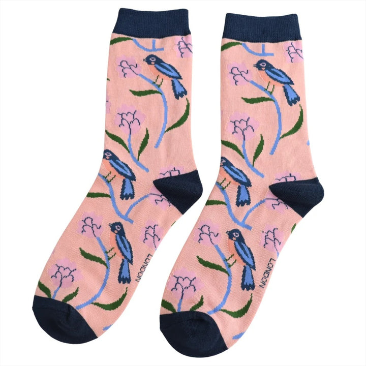 Miss Sparrow Bamboo Socks Sweet Bird In Dusky Pink