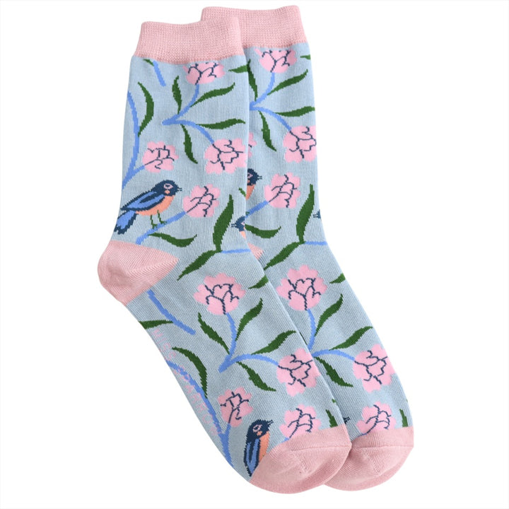 Miss Sparrow Bamboo Socks Sweet Bird In Powder Blue