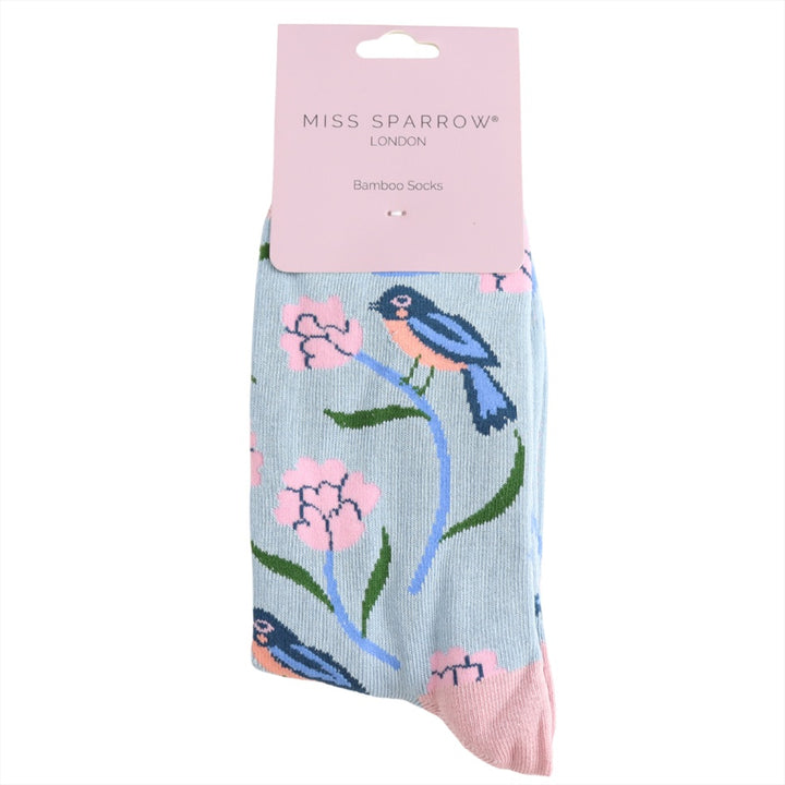 Miss Sparrow Bamboo Socks Sweet Bird In Powder Blue