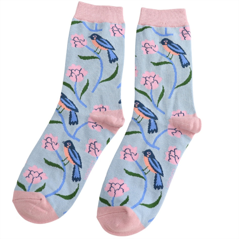 Miss Sparrow Bamboo Socks Sweet Bird In Powder Blue