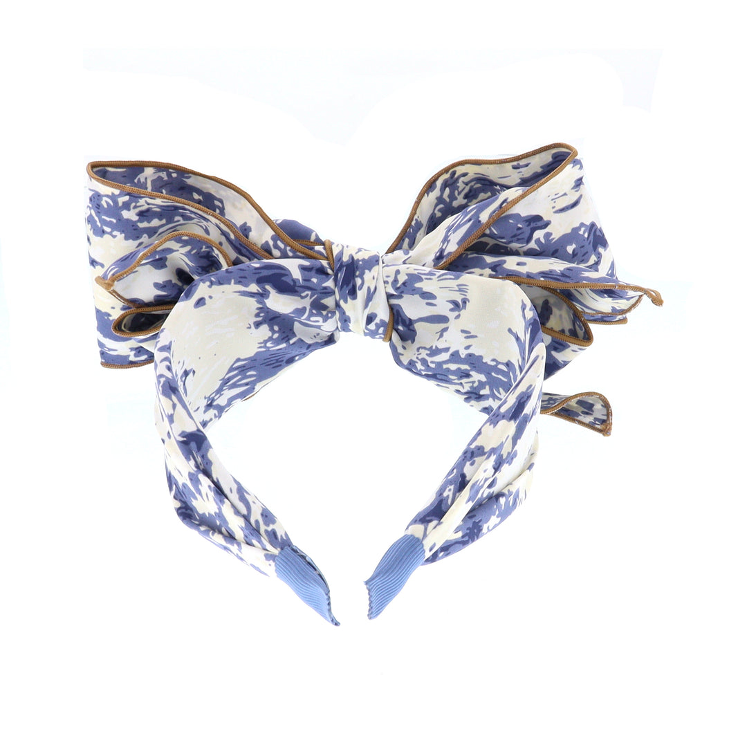 Women's Abstract Print Wired Bow Headband In Blue