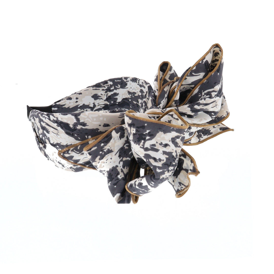 Women's Abstract Print Wired Bow Headband In Grey