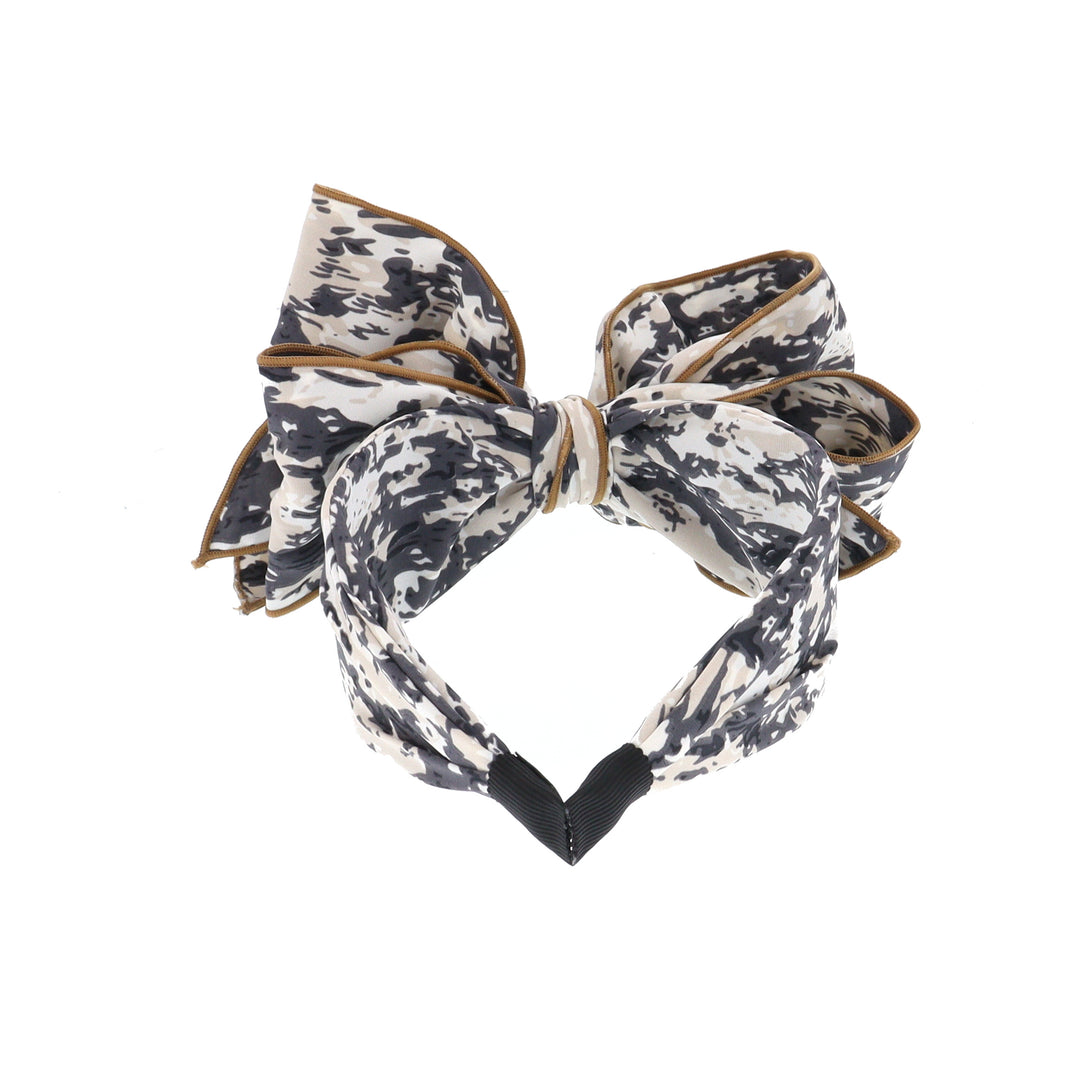 Women's Abstract Print Wired Bow Headband In Grey