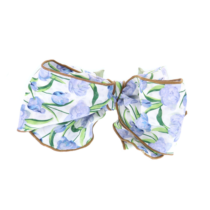 Women's Floral Print Wired Bow Headband Blue & Green Flowers